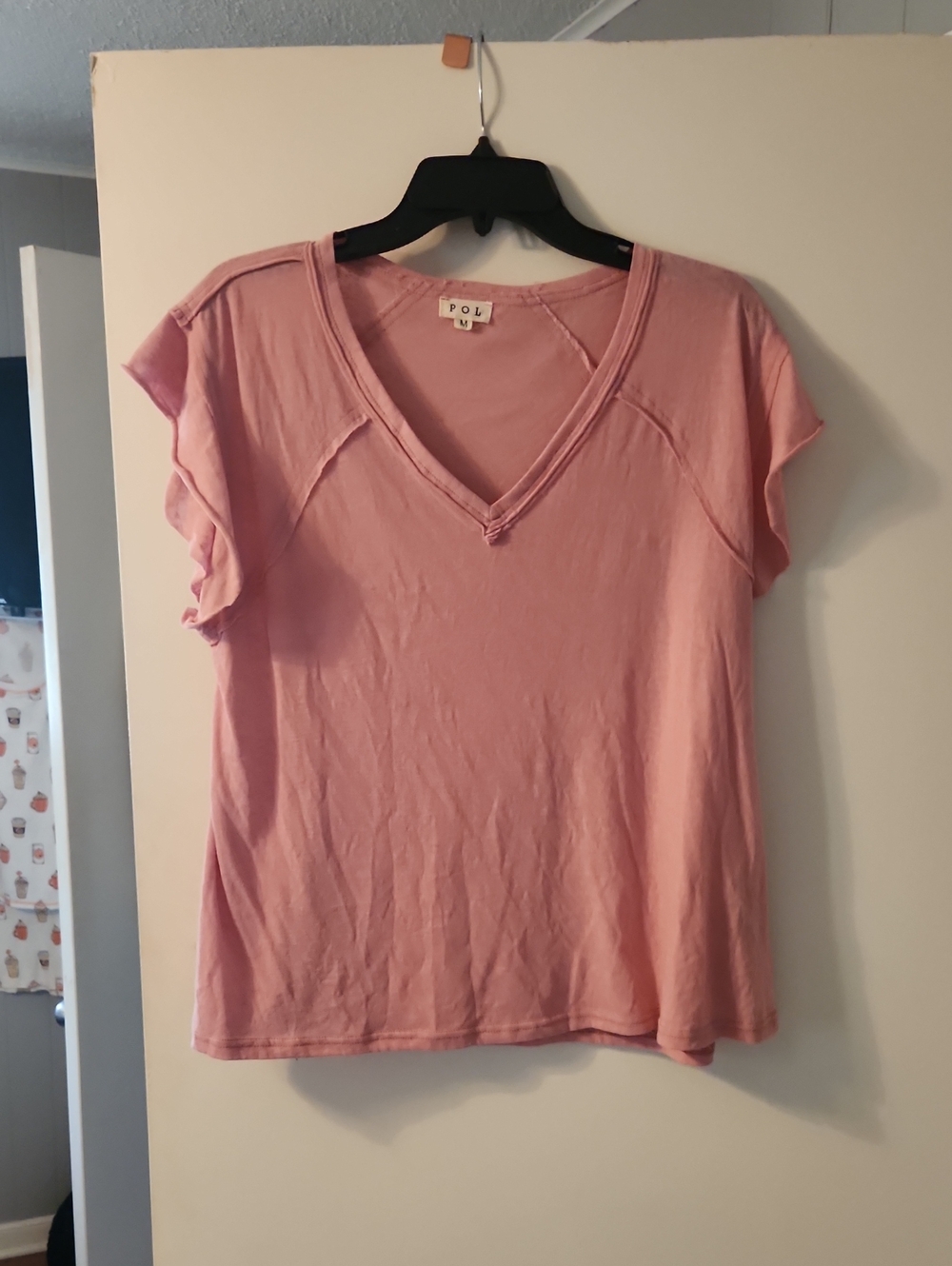 POL Light Pink V-Neck Short Sleeve Tee